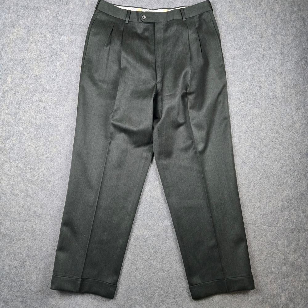 Corneliani Wool Dress Pants Mens 36 (Fits 33x29) Dark Green Pleated Front Italy